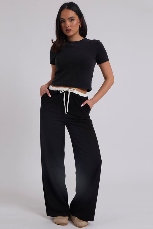 Black Double Waistband Elasticated Trouser