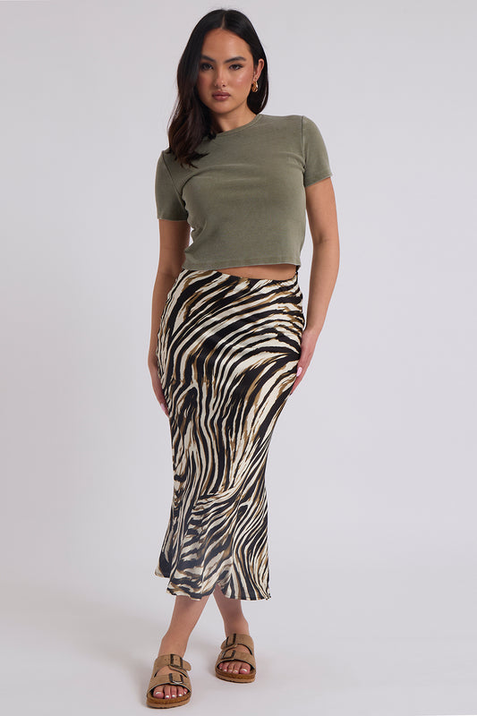 Animal Bias Cut Midi Skirt