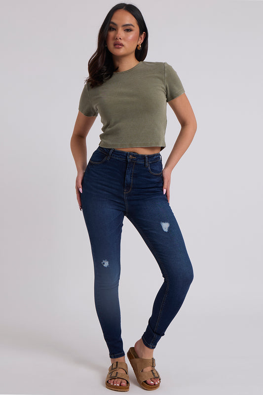 Max Dark Blue High Waist Distressed Skinny Jean