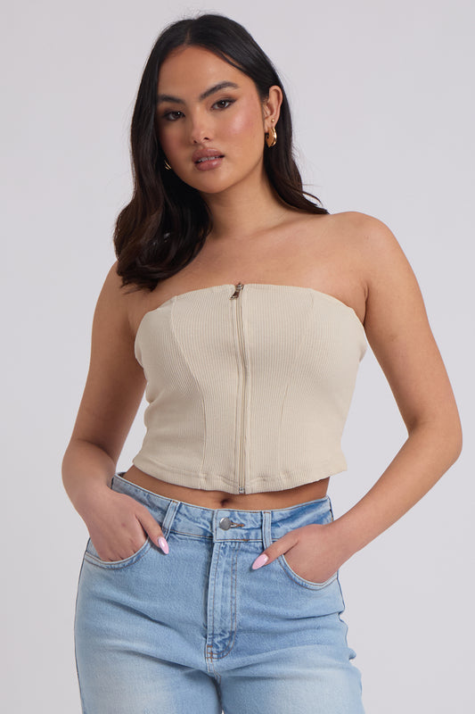 Rib Zip Up Corset Top