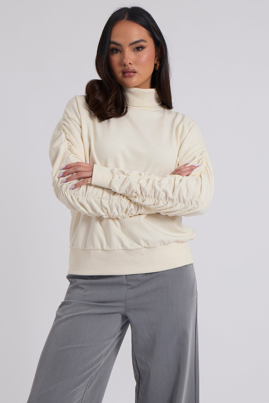 Ruched Sleeve Sweat