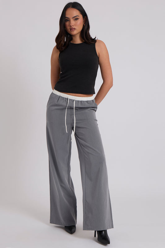 Grey Double Waistband Elasticated Trouser