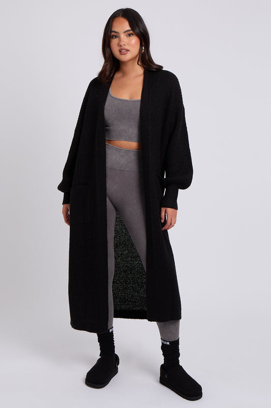 Black Chunky Longline Cardigan