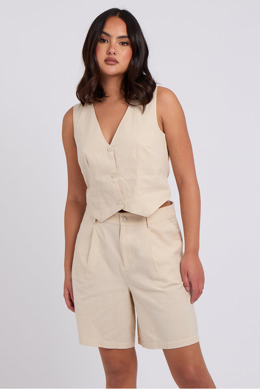 Beige Linen Blend Waistcoat