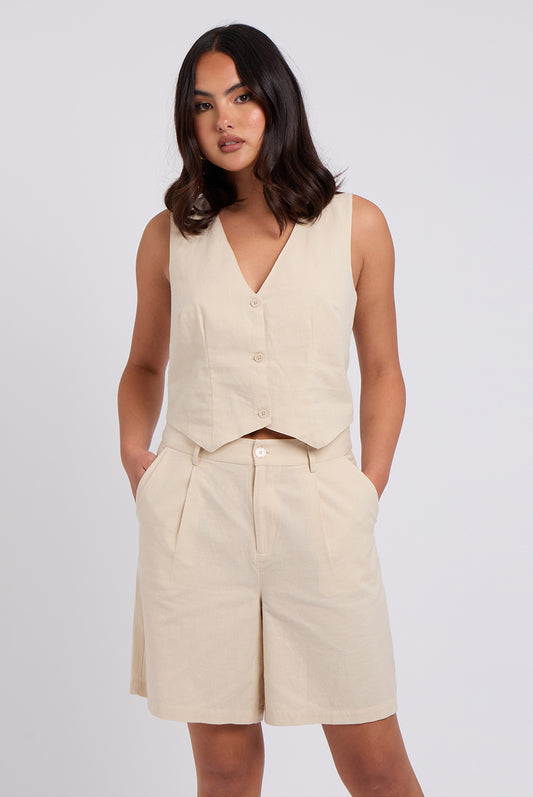 Beige Linen Blend Short