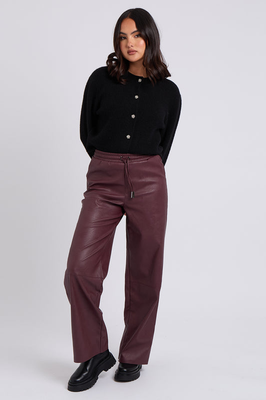 Burgundy Elasticated Wide Leg Trouser