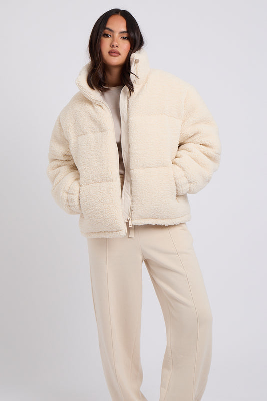 Cream Teddy Borg Short Coat