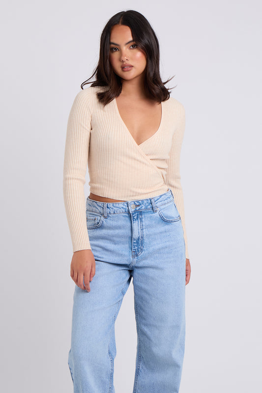 Oatmeal Ballet Wrap Crop Cardi