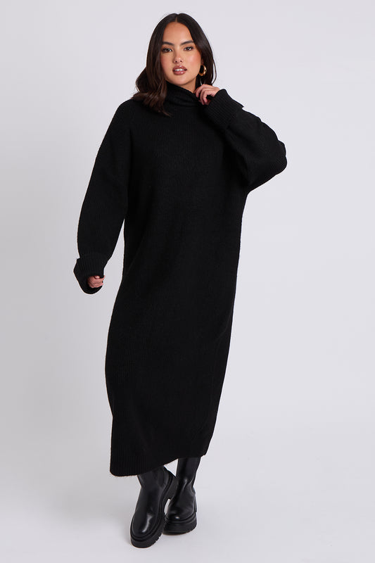 Black Roll Neck Midaxi Dress