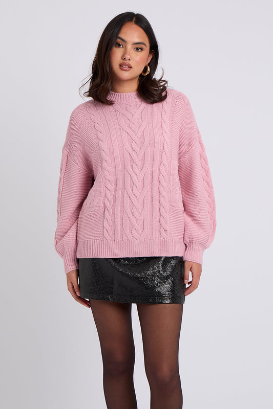 Pink Cable Crew Neck Jumper