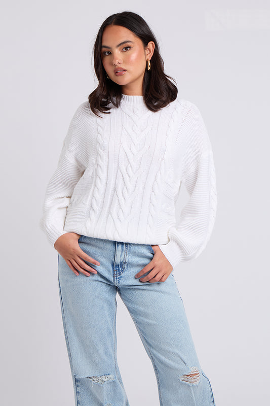 White Cable Crew Neck Jumper