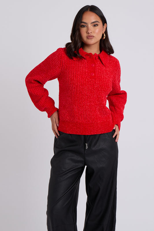 Red Chenille Button Front Jumper