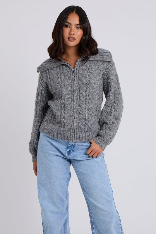 Chunky Cable Zip Up Cardigan