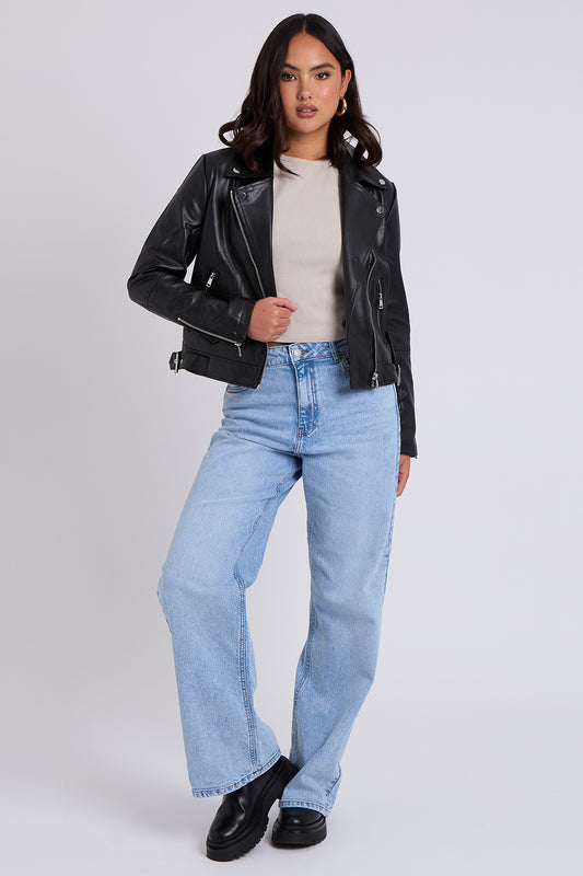 Nessa Black Faux Leather Biker Jacket