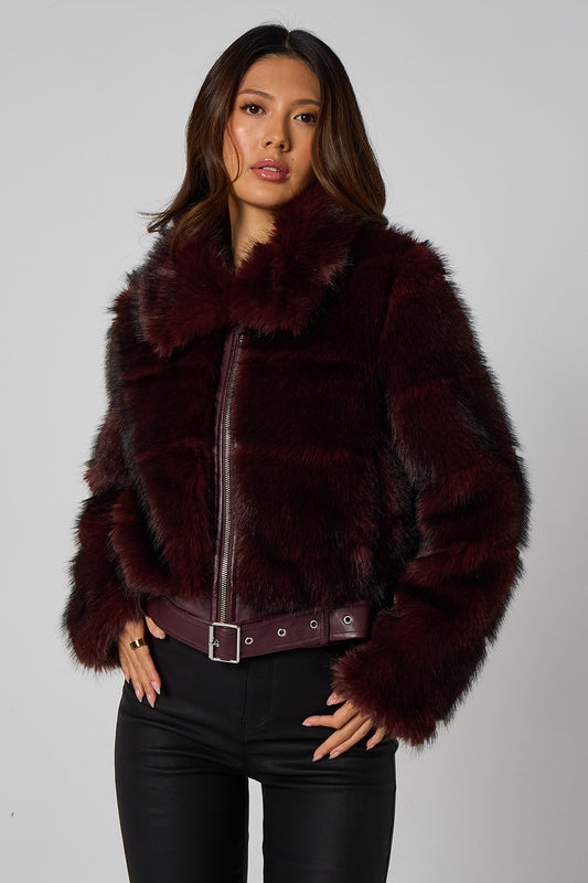 Cut Fur Belted Bomber Jacket