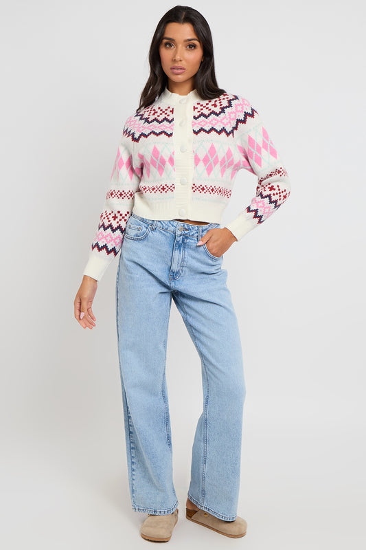 Fairisle cardigan with covered buttons