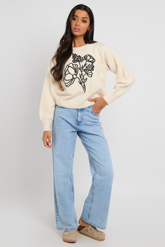 Floral embroidery jumper