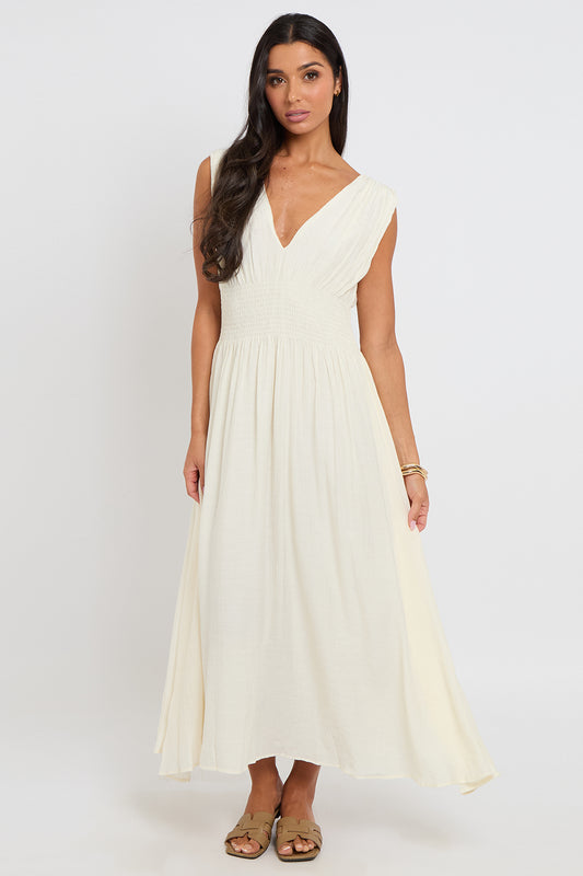 Cream Maxi Dress with Elasticated Waist