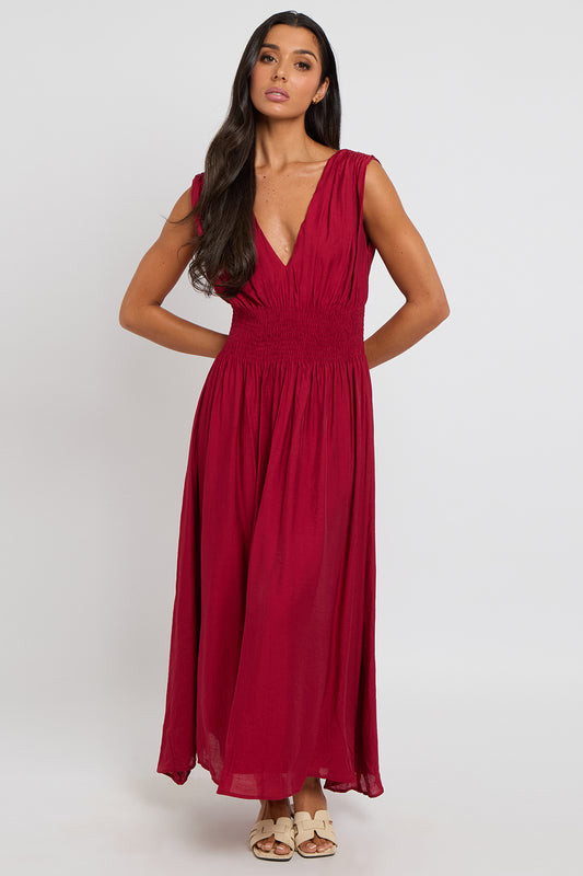Red Maxi Dress with Elasticated Waist