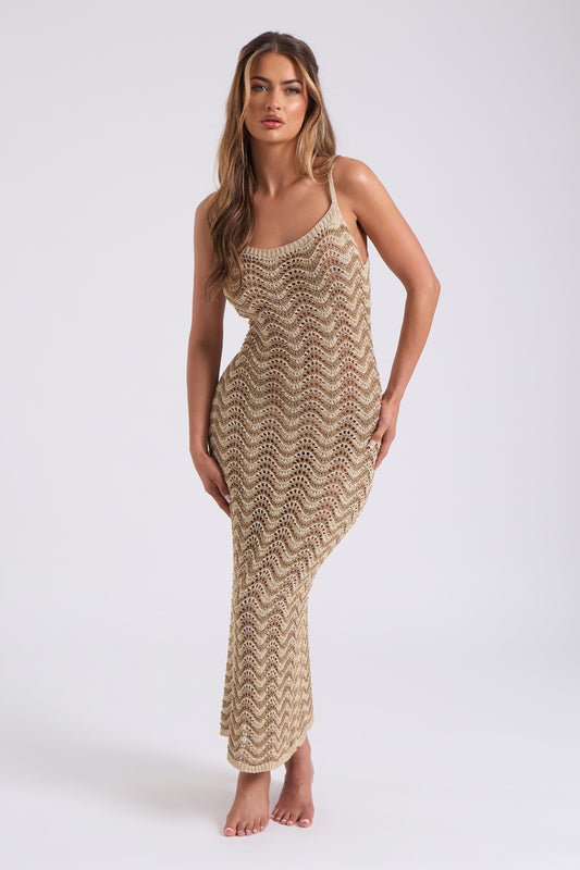 Crochet Metallic Stripe Maxi Dress
