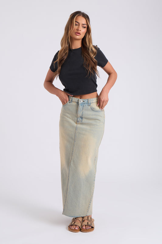 Bleach Split Front Maxi Skirt