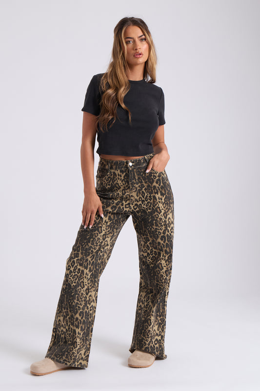 Wide Leg Leopard Print Jean