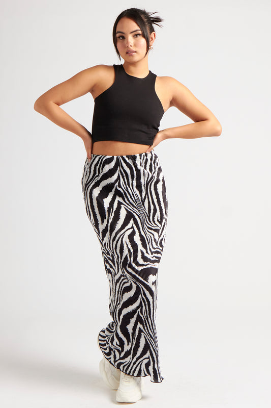 Zebra Plisse Maxi Skirt
