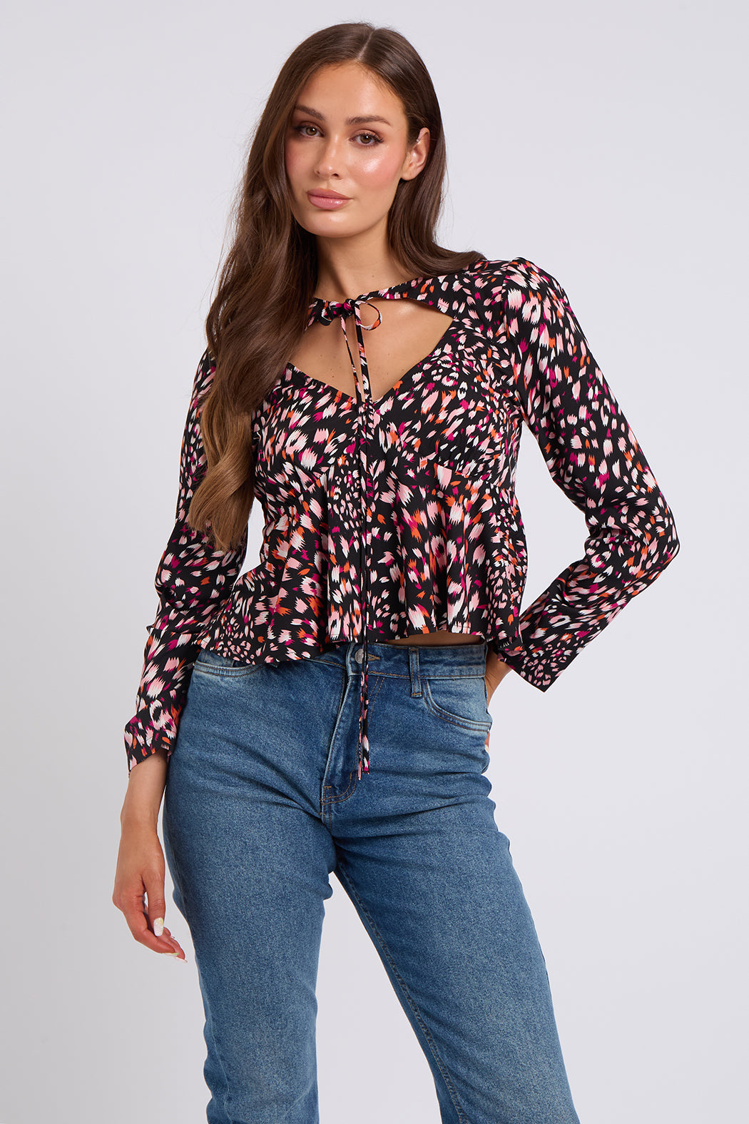 Tulipa Cut Out Tie Neck Top