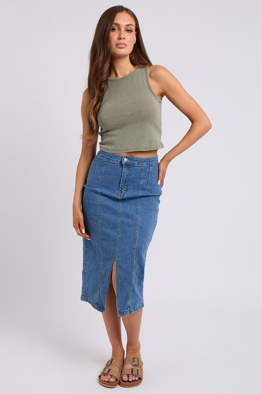 Blue Aqua Yoke Seamed Skirt