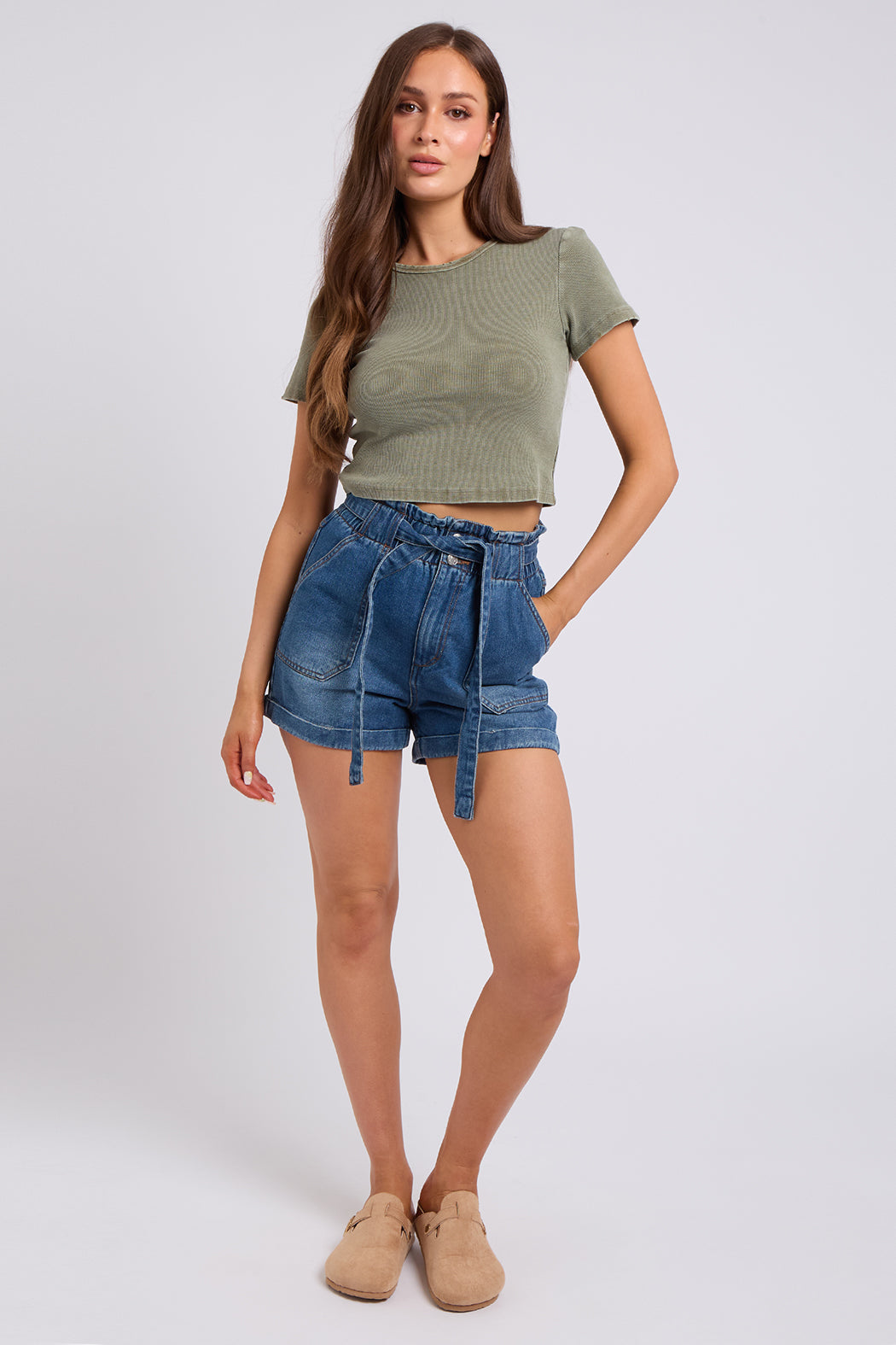 Liv Mid Paperbag Tie High Waist Denim Short