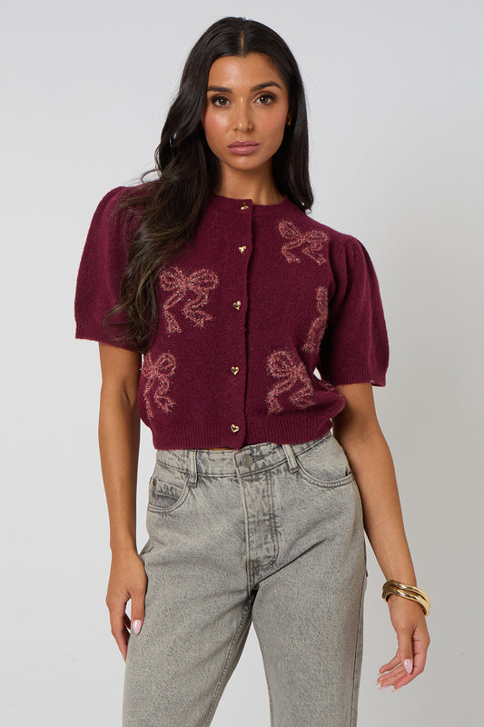 Short sleeved bow cardigan