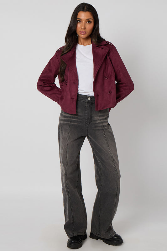 Plum Cropped Suede Trench