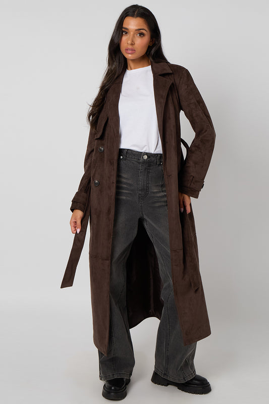 Chocolate Suede Trench Coat