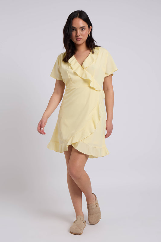 Lemon Woven Frill Tea Dress With Lining