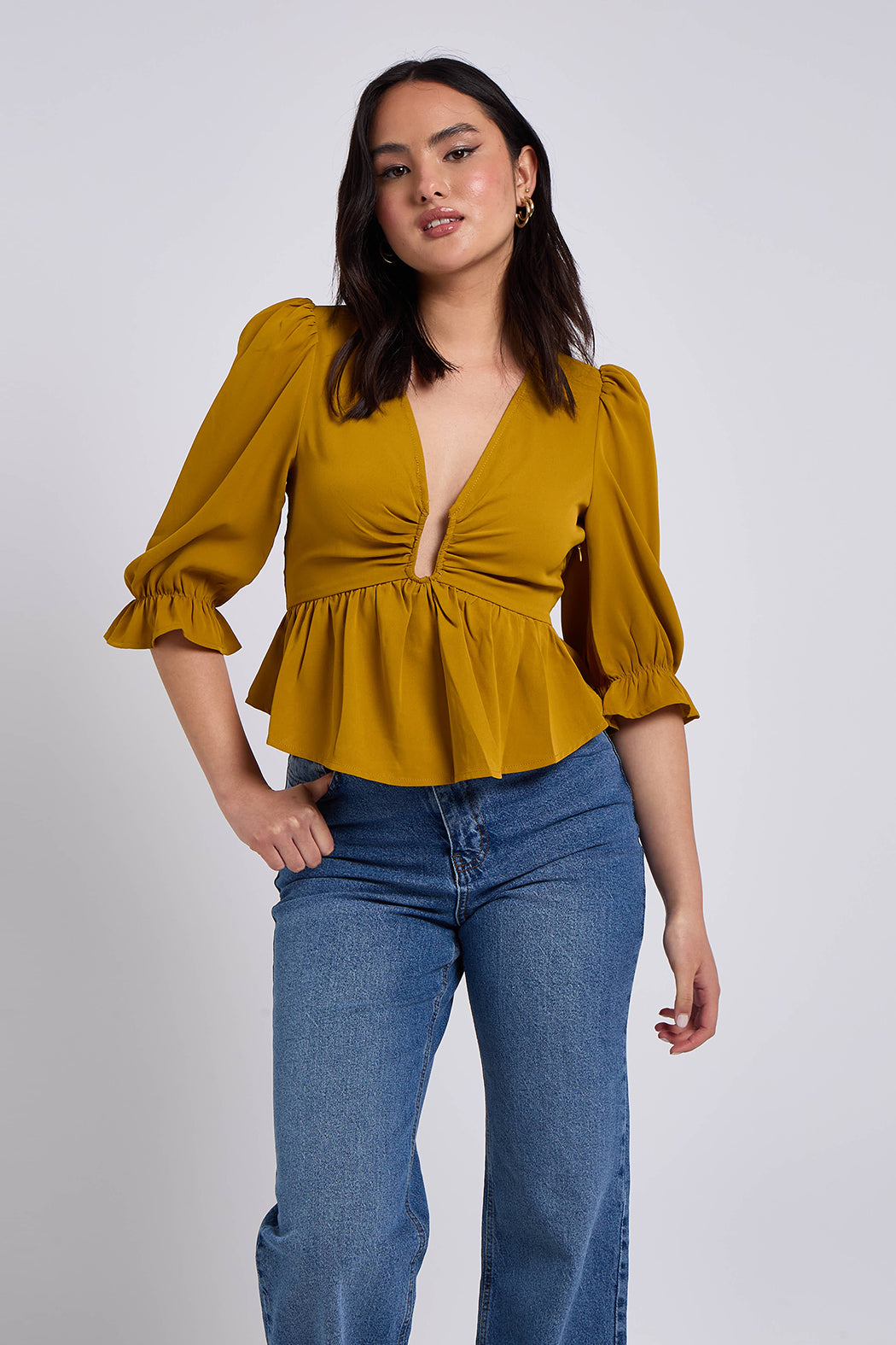 Collette Chartreuse U Bar Empire Peplum Top