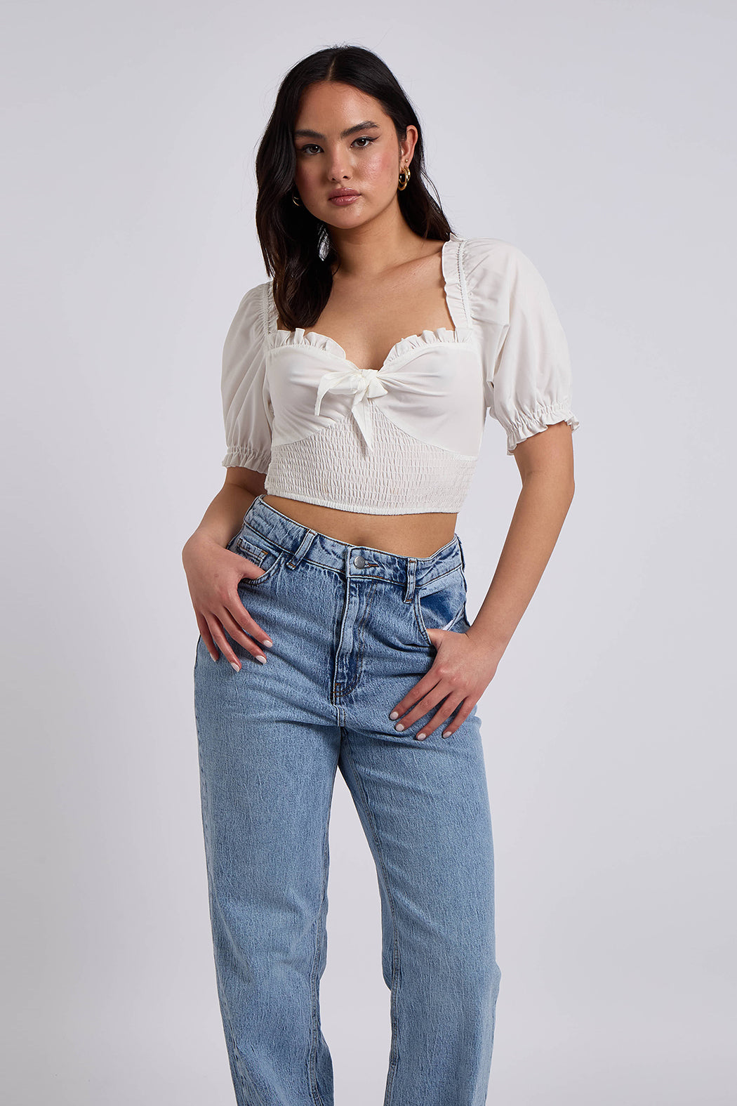 Tie Front Shirred Top
