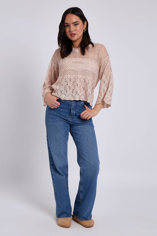 Violet Pink Crochet V Neck Knitted Jumper