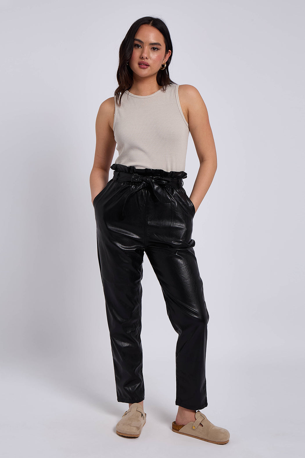 PU Paper Bag Pant Trousers