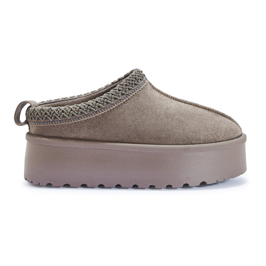 Taupe Platform Faux Fur Lined Slipper