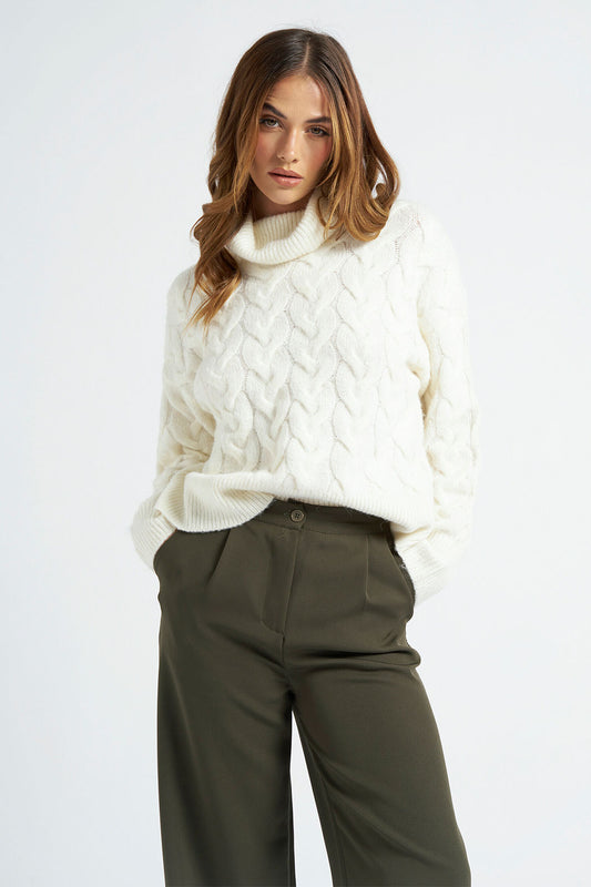 White Cable Roll Neck Jumper