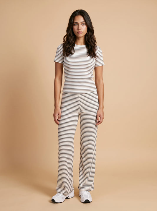 Ribbed Stripe Short Sleeve Top Chocolate