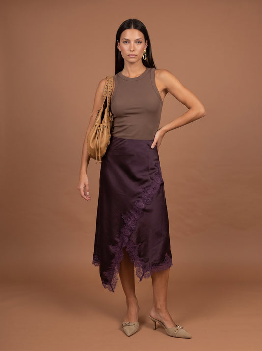 Lace Trim Skirt Chocolate