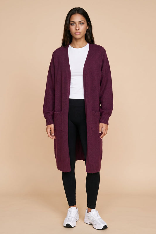Longline Patch Pocket Cardigan Burg