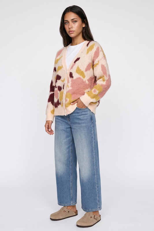Wool Blend Floral Cardigan