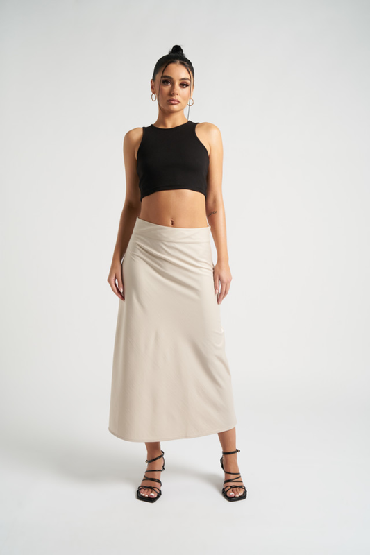 Stone Satin Bias Cut Midi Skirt