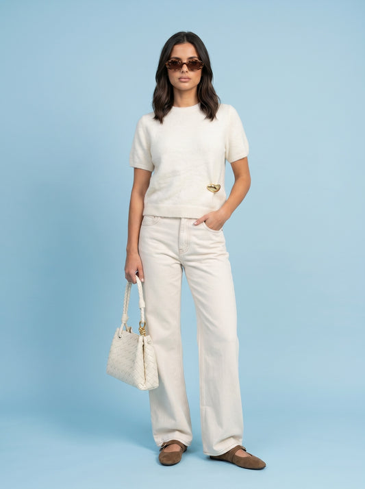 Wool Blend Gold Trim Jumper Cream