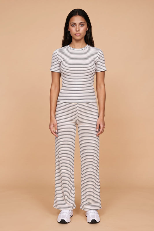 Ribbed Stripe Wide Leg Trouser