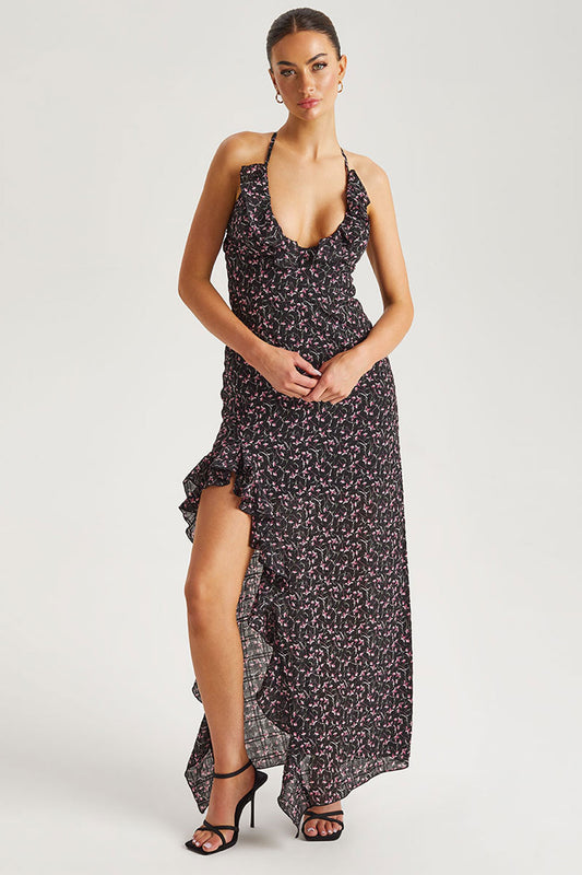 Floral Ruffle Strappy Maxi Dress