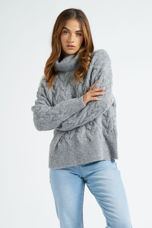Grey Cable Roll Neck Jumper