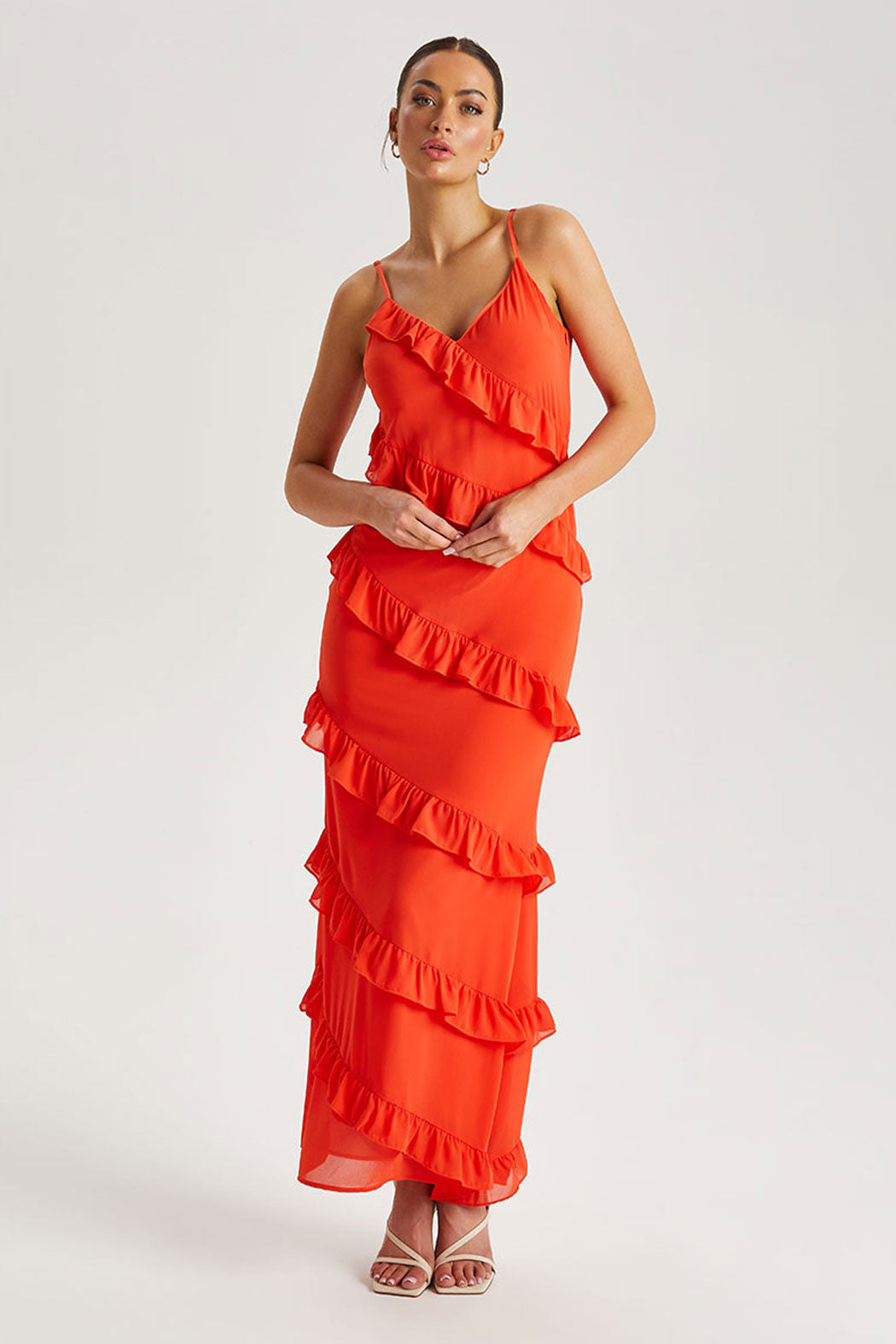 Ruby Red Ruffle Dress Red Ruffle Maxi Dress – Urban Bliss